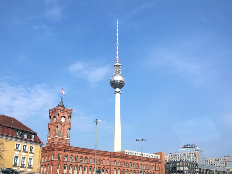 Berlin TV Tower, Rotes Rathaus, from Molkenmarkt