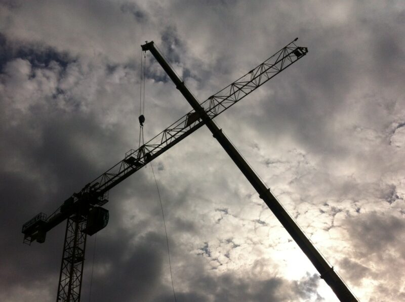 Berlin: Crane installation with autumn sky