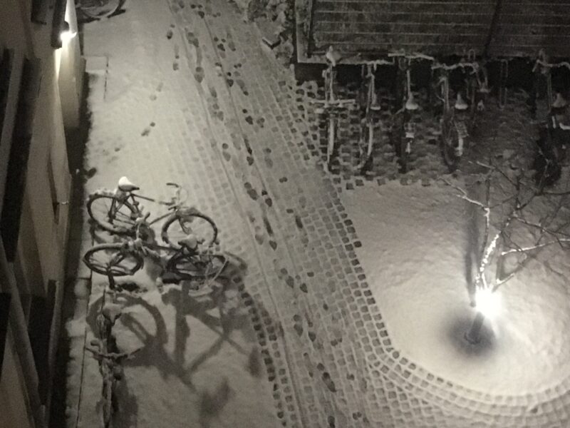 Berlin Winter snow in the courtyard