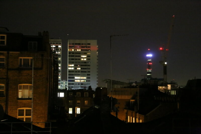 View towards BT Tower at night