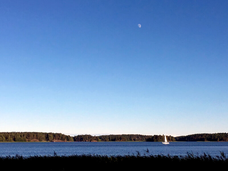 Sailboat, Moon, Blue Sky