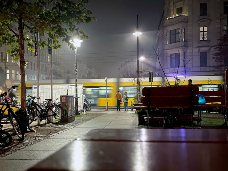 Tram on Kastanienallee by Night, Berlin Prenzlauer Berg