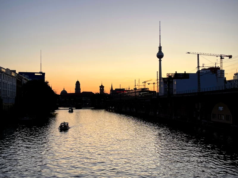 Berlin TV Tower, Sunset, Spree